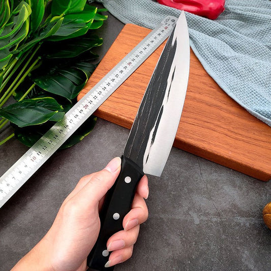 Forged Black Wood Kitchen Butchers' Knife with Leather Case