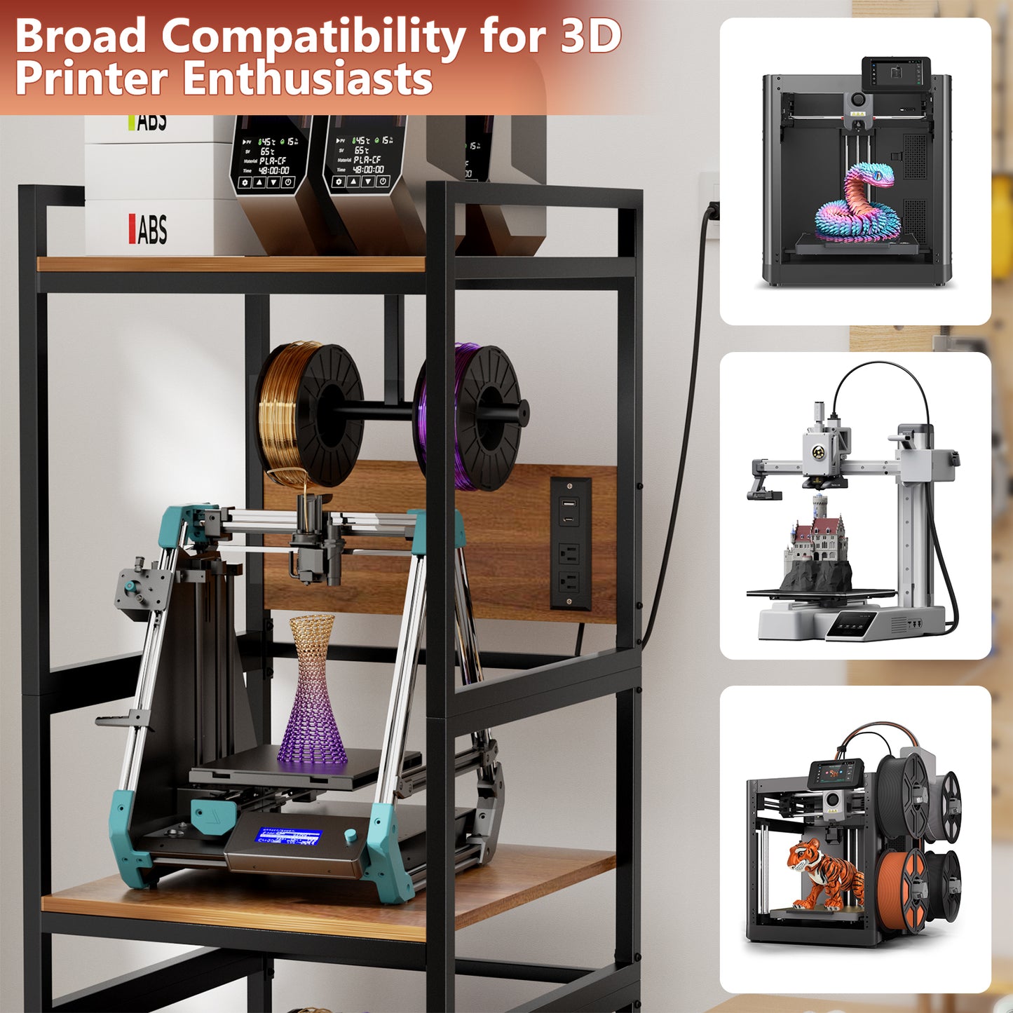 3D Printer Stand with Filament Storage - Heavy-Duty Metal Frame