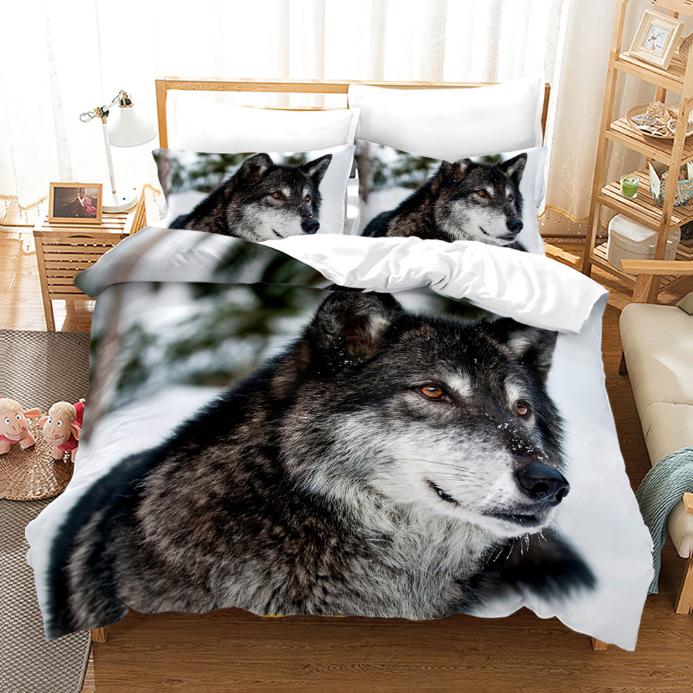 Digital Printed Wolf Bedding Set - 3-Piece Bed Linen for Home Decor