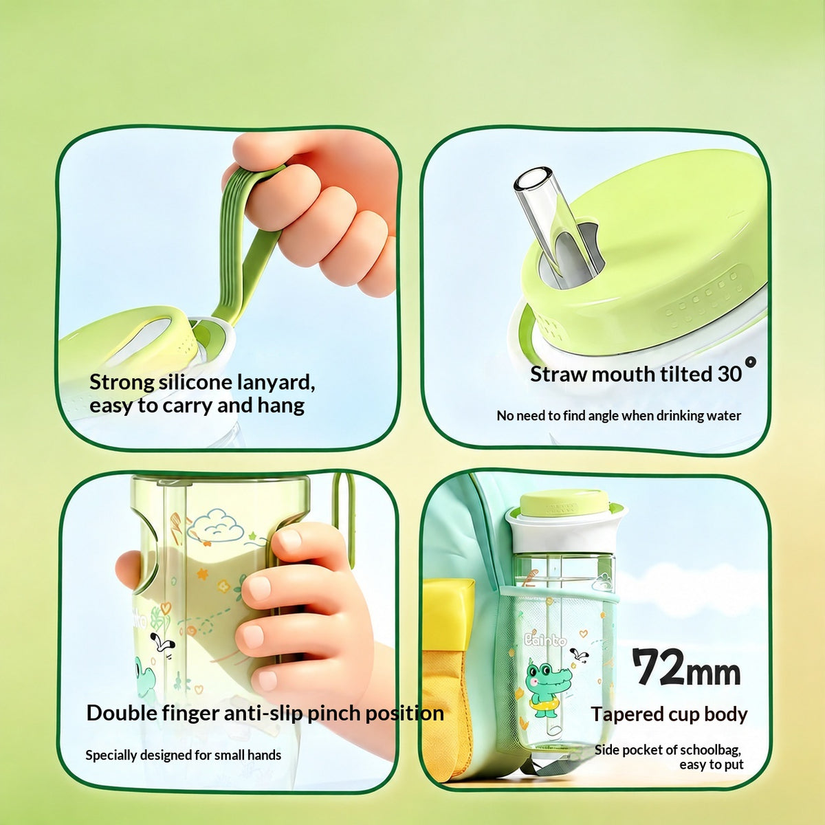 Large-Capacity Cartoon Drinkware with Straw and Handle - 520ml