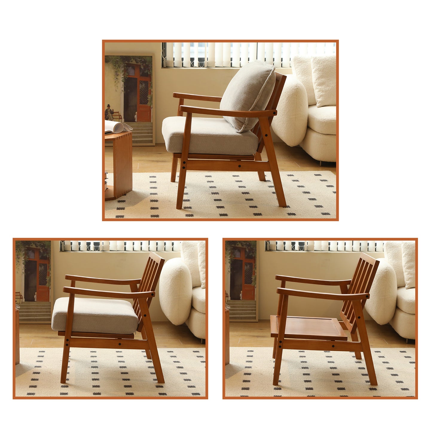 Cozy Grey Accent Chair with Solid Wood Frame - Comfy Armchair
