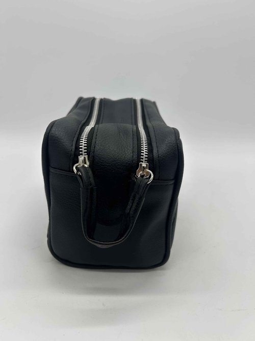 Double Zipper Toiletry Pouch in Black Faux Leather (Balr Inspired) Made in Argentina. Travel organizer - World Cup - Soccer hexagon ball design