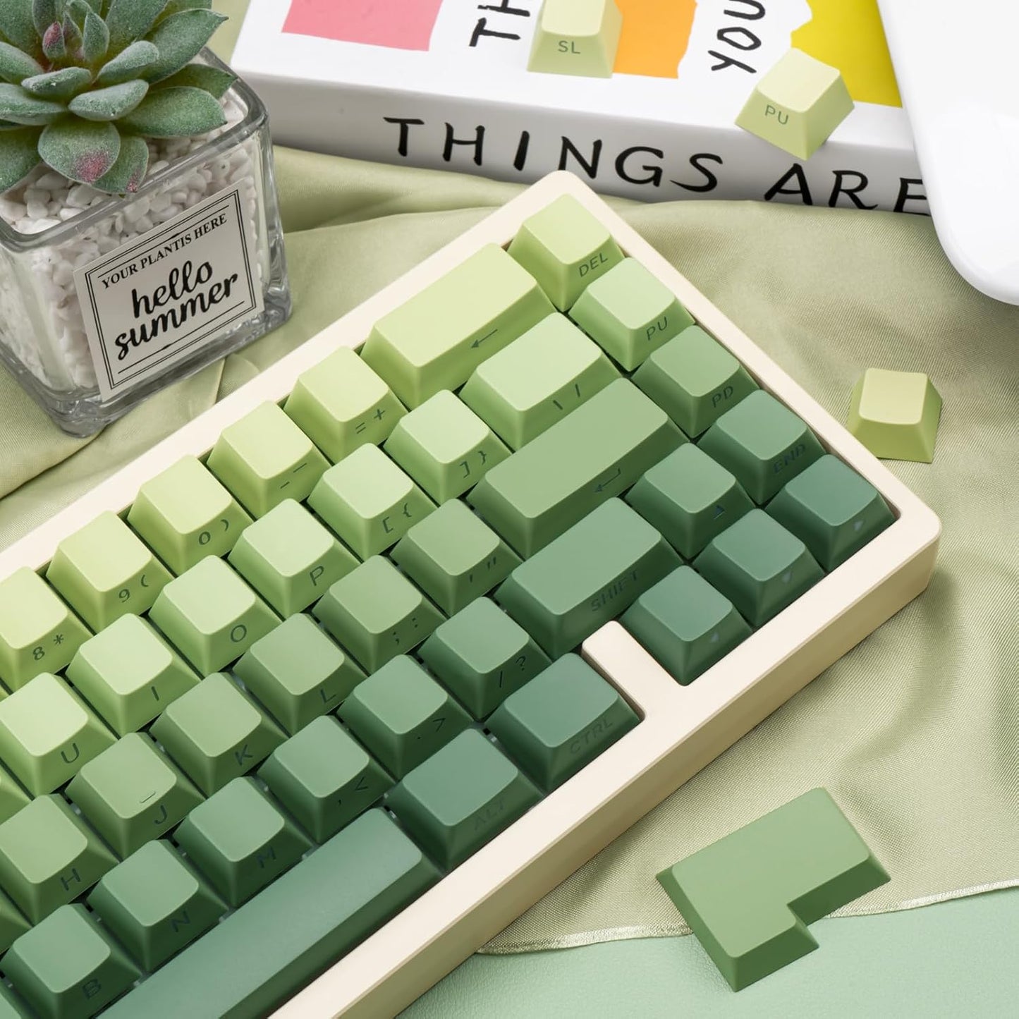 136 Keys Gradient Grey Shine Through Keycaps, Custom Double Shot PBT Keycaps, Side Print Cherry Profile Keycap Set for 61/64/68/84/87/96/98/100/104/108 ANSI/ISO Layout Mechanical Keyboard