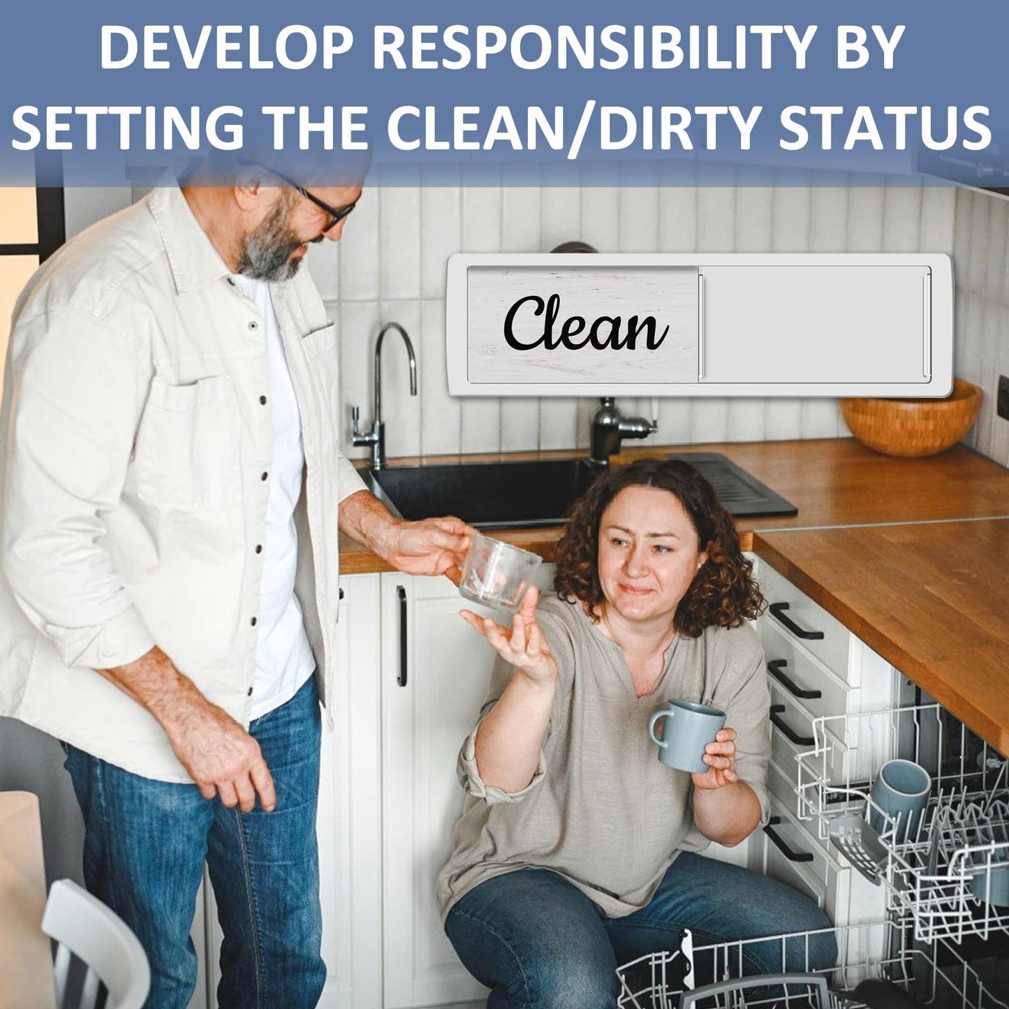 Oxepleus Dishwasher Magnet Clean Dirty Sign, Farmhouse Rustic Wood Design Black and White Non-Scratch/Easy to Read & Slide/Strong Magnetism Kitchen Storage and Decoration Accessories (A-Silver)