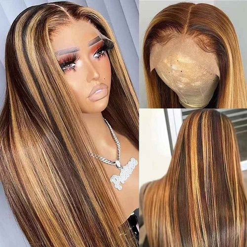 Hydtxc Chocolate Drark Brown 13X6 Lace Frontal Wig P4/30 20 Inch Straight Wave Lace Front Human Hair Wigs 200% Density Real Full Large Lace Front Wigs Pre Plucked for Black Women