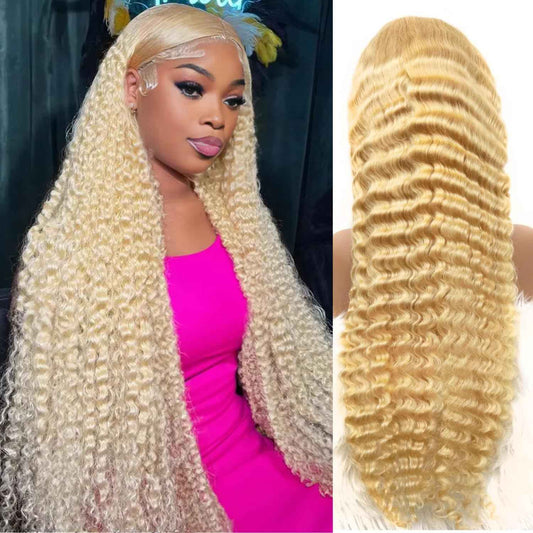 Grcabeir 613 13x6 Lace Front Wig Human Hair 20 Inch Blonde Wig Human Hair 613 Deep Wave HD Lace Front Wigs 200% Density Pre Plucked With Baby Hair for Women
