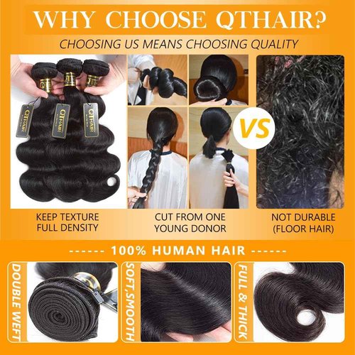 QTHAIR Brazilian Virgin Hair 16A Grade Body Wave Bundles 100% Unprocessed Virgin Brazilian Body Wavy Human Hair Bundles 20" 18" 16" 300g Brazilian Body Wave Human Hair Extensions