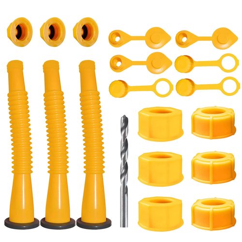Gas Can Spout Replacement, Gas Can Nozzle Replacement (3 Kits-Yellow). for 1/2/5/10 gallon gas cans. Upgraded replacement gas can spout with flexible nozzle, vent cap, thick rubber pad, spout cover