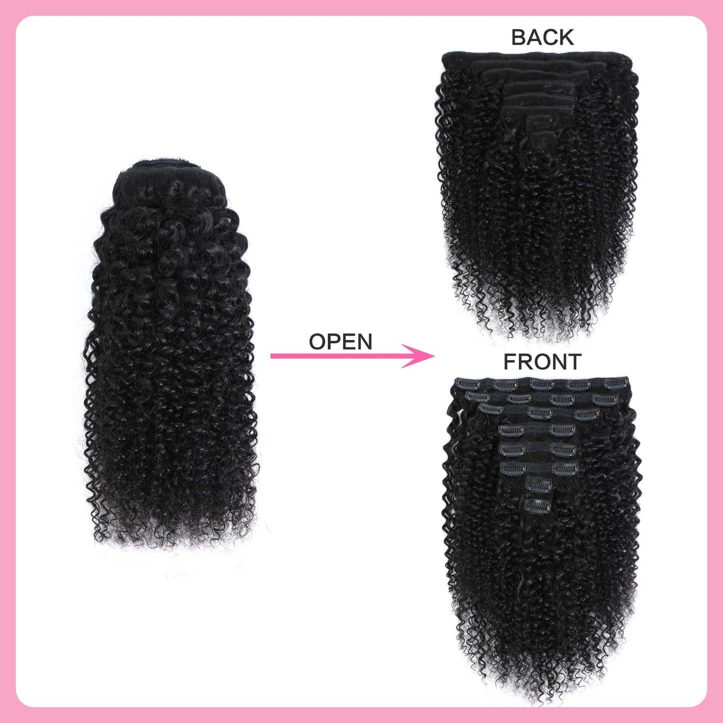 Geogroket Kinky Curly Clip in Hair Extensions for Women 3C 4A Kinky Curly Clip ins 10A Brazilian Virgin Human Hair Extensions 16pcs 240g/set 18 Inch Natural Black