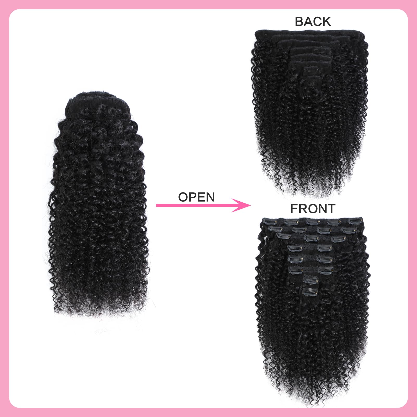 Geogroket Kinky Curly Clip in Hair Extensions for Women 3C 4A Kinky Curly Clip ins 10A Brazilian Virgin Human Hair Extensions 16pcs 240g/set 18 Inch Natural Black