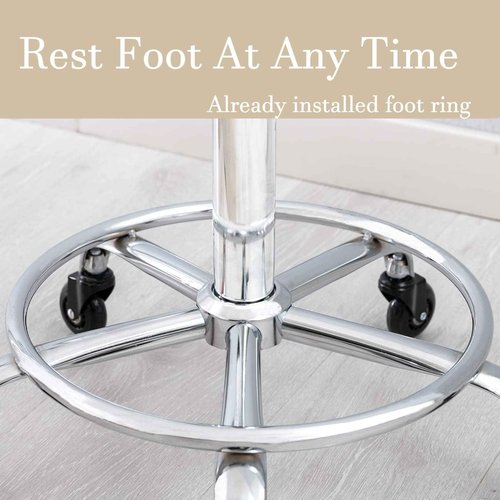 CoVibrant Wide Rolling Stool with Lockable Rubber Wheels & Footrest - Adjustable Swivel Stool Chair for Kitchen, Lab, Office, Salon, Home (Grey, 24''-31'')