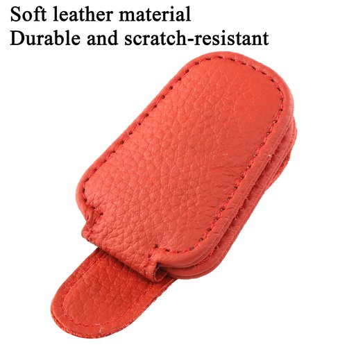 KIWEN Sunglasses Holders for Car Visor, Magnetic Leather Glasses Eyeglass Clip for Car, Ticket Card Clip Sunglasses Mount, Car Visor Accessories Gadgets (1, Red)