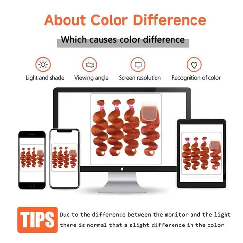 Beaushine 10A Brazilian Bundles with Closure Human Hair Body Wave Quick Weave Hair-14 16 18+14 inch, 350 Ginger Color Body Wave Human Bundle with Free Part Lace Closure