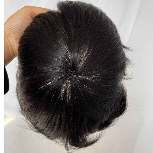 Voloria Men's Hairpiece European Human Hair Toupee 10x8inch HD Swiss Lace Super Thin Skin Back Hair Replacement Wig Natural Black Color