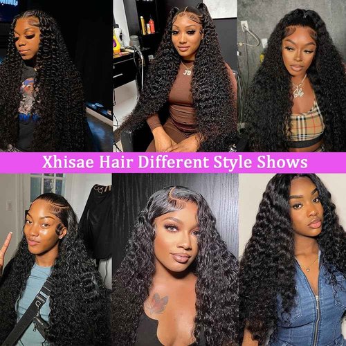 Xhisae 30 Inch Deep Wave Lace Front Wigs Human Hair 200 Density 13x6 HD Transparent Lace Frontal Wigs Human Hair Pre Plcked Curly Human Hair Wig for Women Deep Curly Glueless Wigs