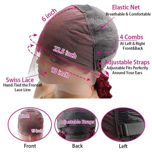 Fuduete 99J Burgundy Deep Wave 13x6 Lace Front Wigs Human Hair 200% Density Lace Frontal Wigs Human Hair Pre Plucked 99j Burgundy Deep Curly Wave HD Lace Front Wigs for Women (24Inch)