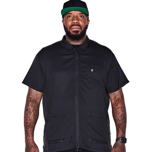 Barber Strong Barber Jacket, Men's Black, Hair Repellent, Lightweight and Breathable Vented Side Panels, Features Easy Hair Removal and 2-Way Zipper Closure, XL, Great for Pet Grooming