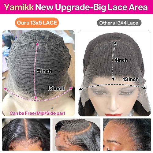 Yamikk Body Wave Lace Front Wigs Human Hair Pre Plucked Natural Hairline 180% Density Human Hair Wigs For Women 13x5 Hd Lace Frontal Wig with Tiny Knots 18 Inch