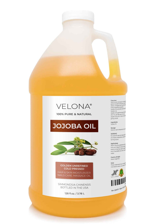 Jojoba Oil - 1 Gallon / 128 Fl Oz | 100% Pure and Natural | Golden, Unrefined, Cold Pressed, Hexane Free | Moisturizing Face, Hair, Body, Skin Care, Stretch Marks, Cuticles