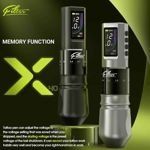 Filter Tattoo Gun - 7 Strokes 2.0-4.0mm Tattoo Machine Pen with Extra OLED Digital Display 1600mAh Battery Power Tattoo Kit for Beginners and Artists (X40 Sliver)