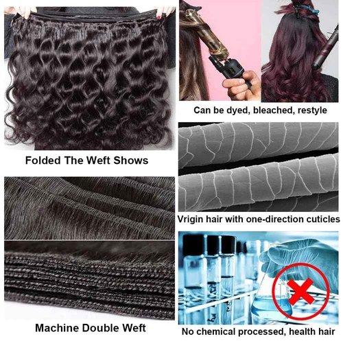 Bundles with Closure Human Hair (20 22 24+18) Body Wave 3 Bundles with 5x5 HD Closure 100% Human Hair 12A Unprocessed Virgin Hair Natural Black