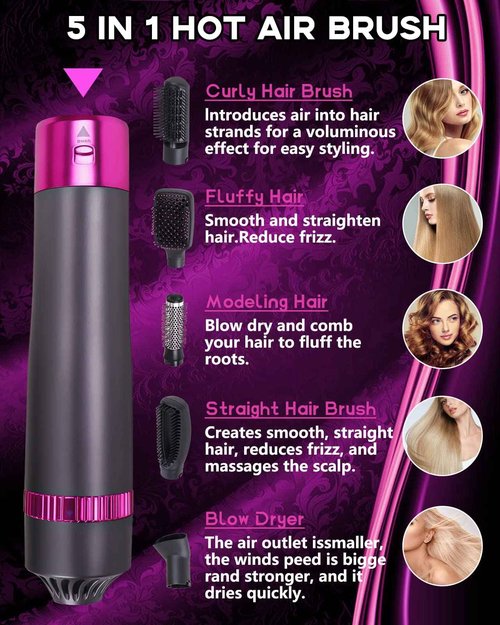 VASONNI 5 in 1 Hair Dryer Brush, Negative Ion Electric Hot Air Blow Dryer Brush Comb (black-red)