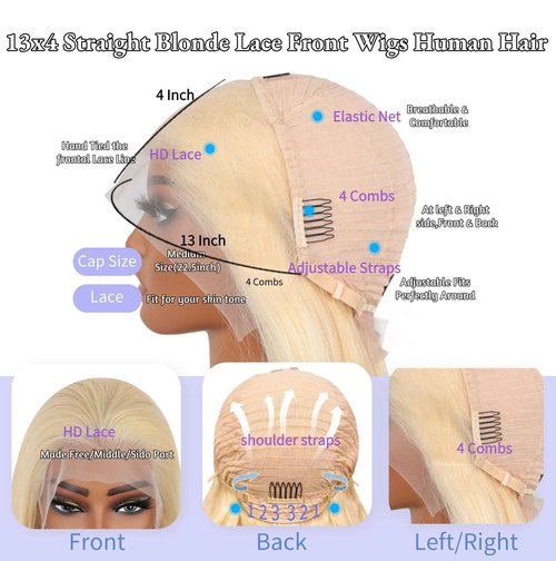 SIYUSI 28Inch 613 Lace Front Wig Human Hair,13x4 HD Transparent Lace, 200% Density Straight Brazilian Blonde Wig, Pre-Plucked with Baby Hair