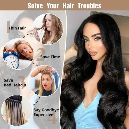 Straight Clip in Hair Extensions Real Human Hair, 7Pcs 22 Inch 120g #1 Jet Black Invisible Natural Soft Remy Human Hair Extension Clip ins, Double Weft Hair Extensions Real Human Hair for Women