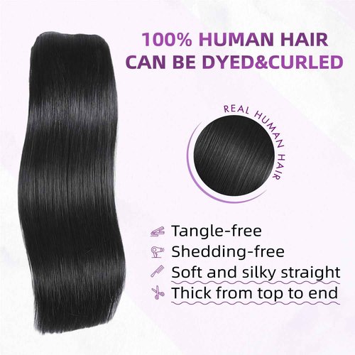 Nuzusa Clip in Hair Extensions Real Human Hair,100% Brazilian Remy Human Hair Extensions for Women,1B Natural Black 8pcs Per Set with Double Weft,26inch 130g,Straight
