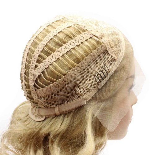 Peakia Short Wavy Ash Blonde Half Hand Tied Synthetic Lace Frontal Wigs