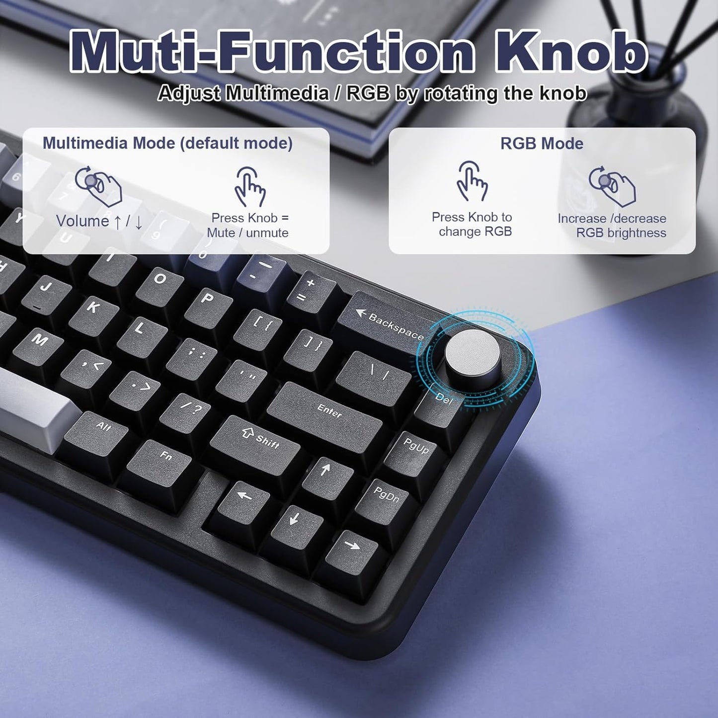 YUNZII B68 Wireless Mechanical Keyboard,Tri-Mode BT5.0/2.4GHz/USB-C,Cute PBT Keycaps,Hot Swappable Creamy Typing Gasket Mounted,RGB Backlit NKRO for Win/Mac (Pink, Cocoa Cream V2 Switch)