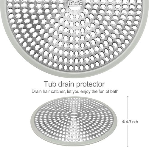 LEKEYE Shower Drain Hair Catcher | Strainer | Shower Stall Drain Cover | Bathroom Drain Protector Stainless Steel and Silicone(Light Gray)