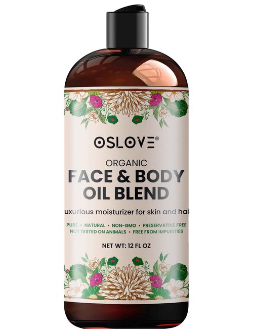 Oslove Organics Organic Face and Body Oil Unique blend of 12 virgin organic carrier oils | Use as is or for making lotions, body butters, serums, soaps-12 oz (12)