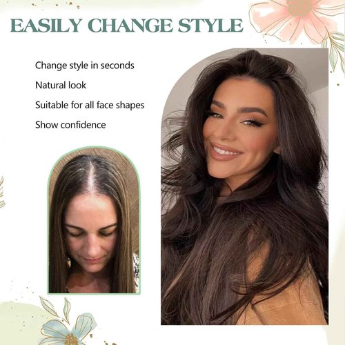 Paraglame 12 Inch Real Human Hair Topper 100% Human Remy Toppers for Women with Thinning Hair Clip In No Bangs 360° 3D Cover(12inch, Brown)
