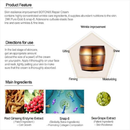 BOTONIX Natural Age Defying Cream 24K Gold and 8 Peptides Face Lifting and Firming Bundled with 1 Pack Oil Absorbing Blotting Paper