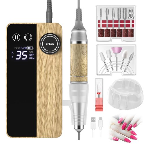 YEOTSMUT 35000RPM Nail Drill Professional, Rechargeable Electric Nail File，Cordless Nail File Portable Efile for Acrylic Gel Nails Remove, 12Pcs Nail Drill Bits, Super Silent Shockproof and not hot