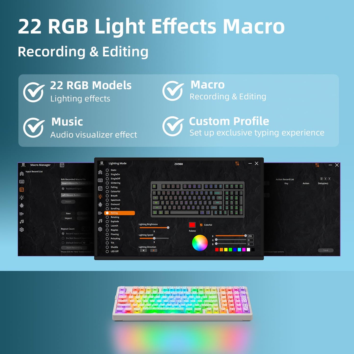 ZORNHER ZH980 Wireless Mechanical Gaming Keyboard,95% White Hot-Swappable Custom Creamy Keyboard with Number Pad,Shine Though IMD PC Keycaps,Pre-lubed Linear Switches,RGB Backlit