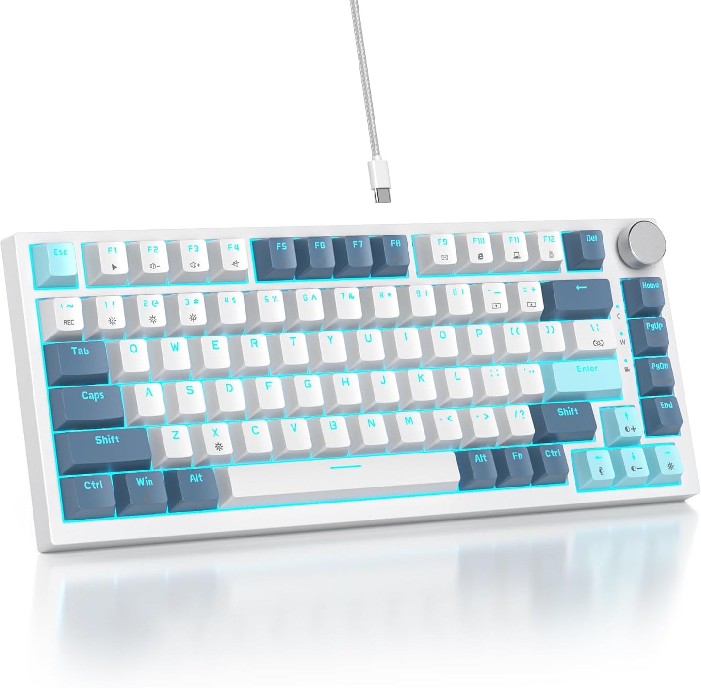 75% TKL Wired Mechanical Keyboard,RGB Backlit Gasket Mount 82 Key Hot Swappable Custom Linear Red Switch Gaming Keyboard with Volume Knob & PBT Keycaps (82 Shoko)