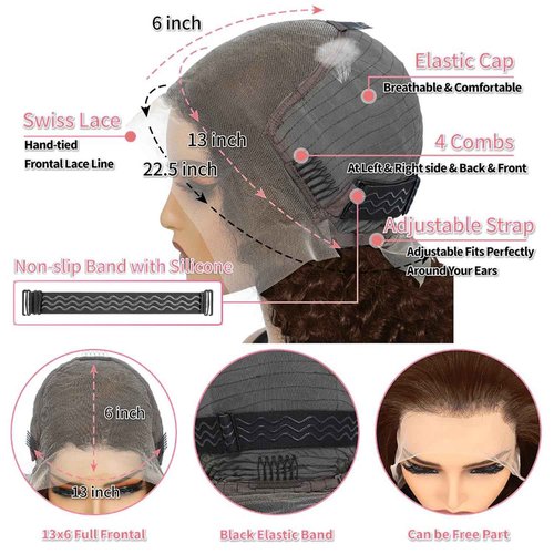 Chocolate Brown 13x6 Deep Wave Lace Front Wigs Human Hair 210Density Curly Wig HD Lace Front Wigs Human Hair Pre Plucked Frontal Wigs Human Hair Brown Glueless Wig For Women 22Inch