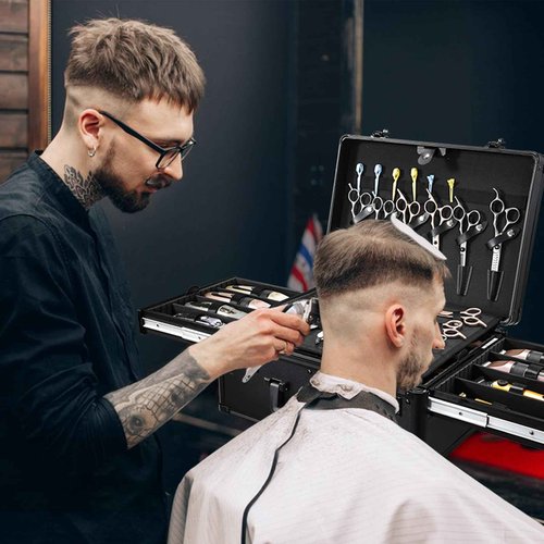 Yueieoun Barber Case with Clippers Sliding Tray, Profesional Barbers Briefcase Tool Case, Barber Cases for Clippers and Supplies, Hair Scissors Trimmer Organizer, Salon Grooming Hard Travel Suitcase