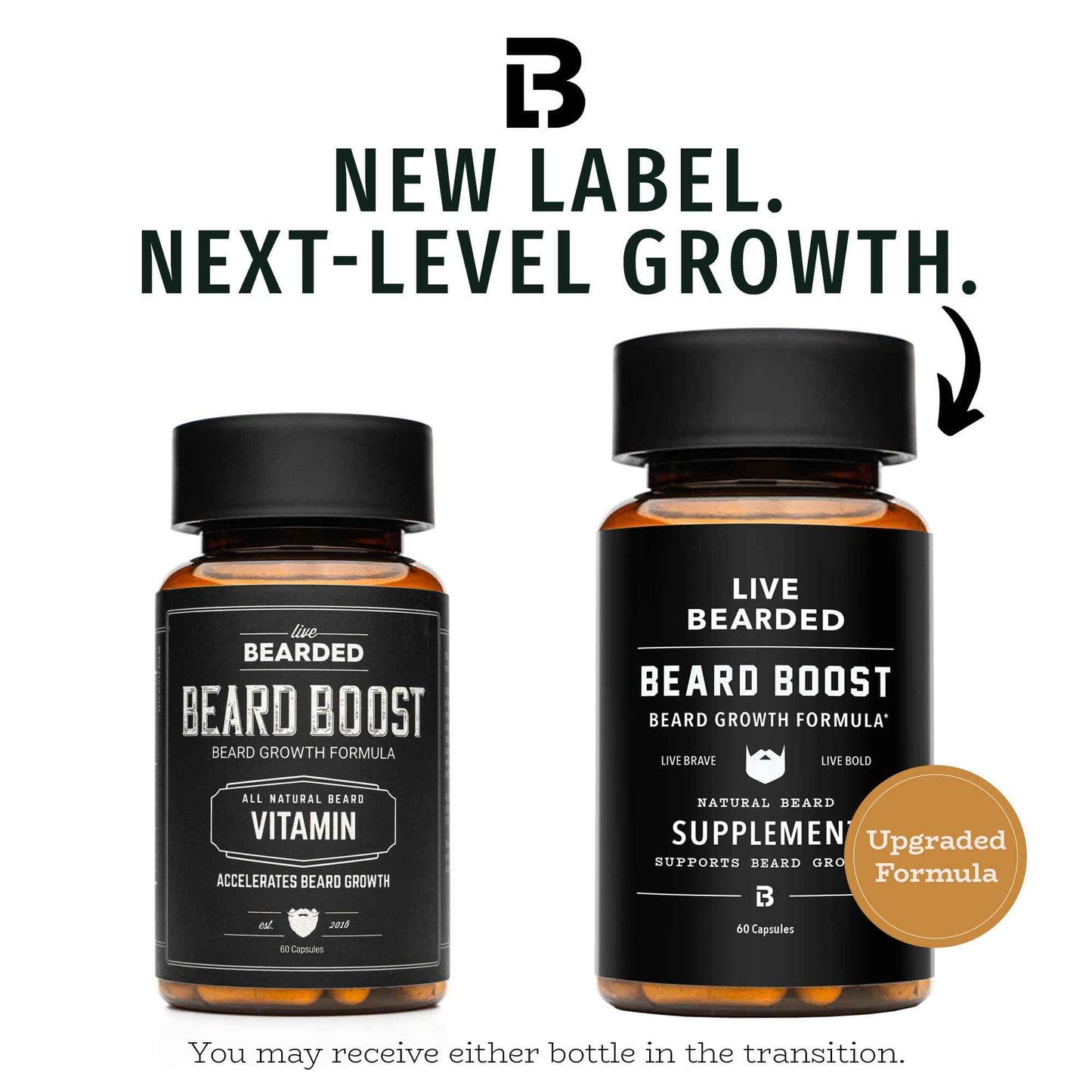Live Bearded Beard Boost - Beard Growth Vitamins for Men with Biotin, Collagen, Silica, Fo-Ti Root - Facial Hair Growth for Men, Made in The USA | 90-Day Supply