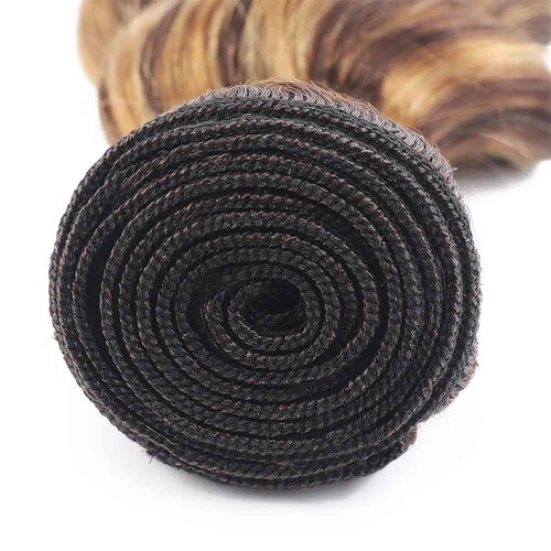 P4/27 Highlight Deep Wave Bundles Brown and Honey Blonde Human Hair 3 Bundles Brazilian 100% Unprocessed Virgin Extensions Double Weft Bundle Piano Color 14 16 18 Inch