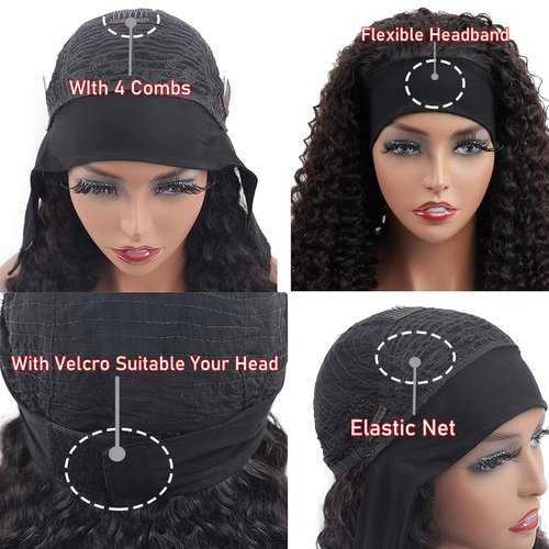 Coshgirl Headband Wig Human Hair Kinky Curly Human Hair Headband Wigs 22Inch Glueless None Lace Front Wig Curly Headband Wig Human Hair Brazilian Virgin Wigs for Black Women 150% Density