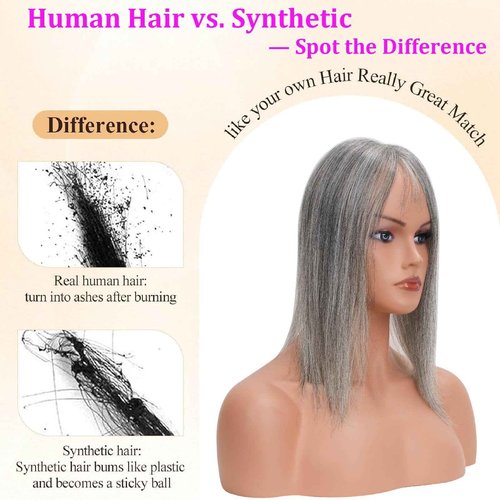 YWGYWG Hair Toppers for Women Real Human Hair, Light Grey 14 Inch 360° Cover Middle Part Topper for Women with Thinning Hair Realistic Scalp Line 4x4.8 Inch Upgrade Basement HairPieces