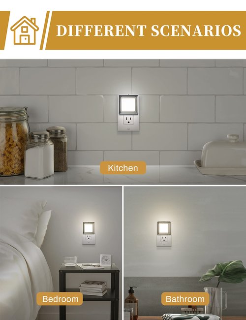 DORESshop Night Light [2 Pack], LED Night Light with Dusk to Dawn Sensor, Night Lights Plug Into Wall, Adjustable Brightness Nightlights for Adults, Bedroom, Bathroom, Kitchen, Daylight White 5000k