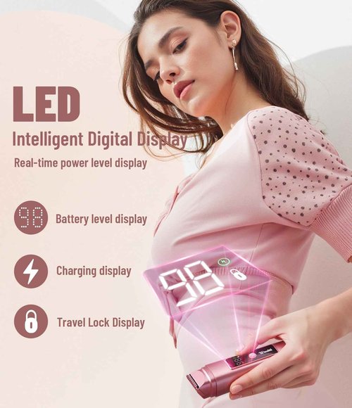 Wudti Electric Bikini Trimmer for Women, Razor & Shaver with Dual Heads, IPX7 Waterproof with LED Display - Rechargeable Lady Trimmer for Underarm Body Leg Face