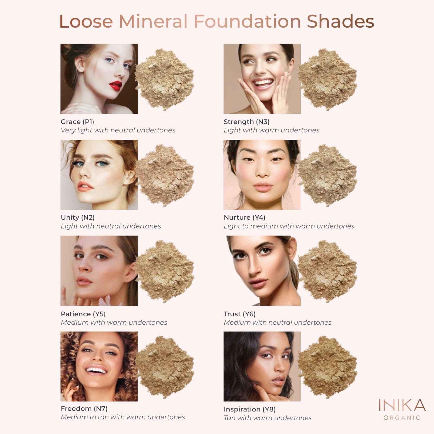 INIKA Organic Mineral Powder Foundation with SPF 25 - Vegan Makeup, Natural Looking, Buildable Coverage, Flawless Radiance & Glow, Blemish Coverage, Cruelty Free, Sustainable Packaging, Patience, 8g