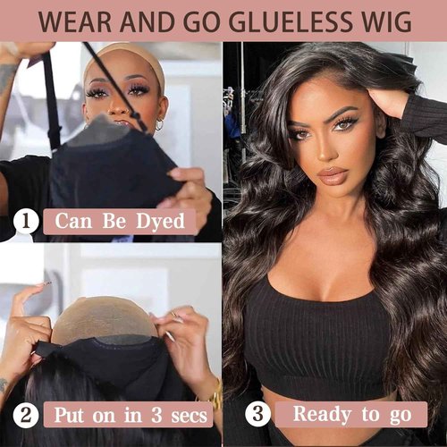 DSMOW 24 Inch 5x5 HD Lace Closure Wigs Human Hair Wear and Go Glueless Wigs Human Hair Pre Plucked Pre Cut for Beginners Body Wave Lace Front Wigs for Women 180% Density Natural Black