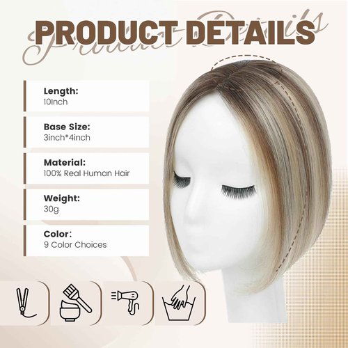 Black and Pretty Human Hair Toppers for Women Real Human Hair Pieces for Women 120% Density Swiss Base Clip In 7 * 10cm Remy Topper 10Inch HairPieces (2T613)