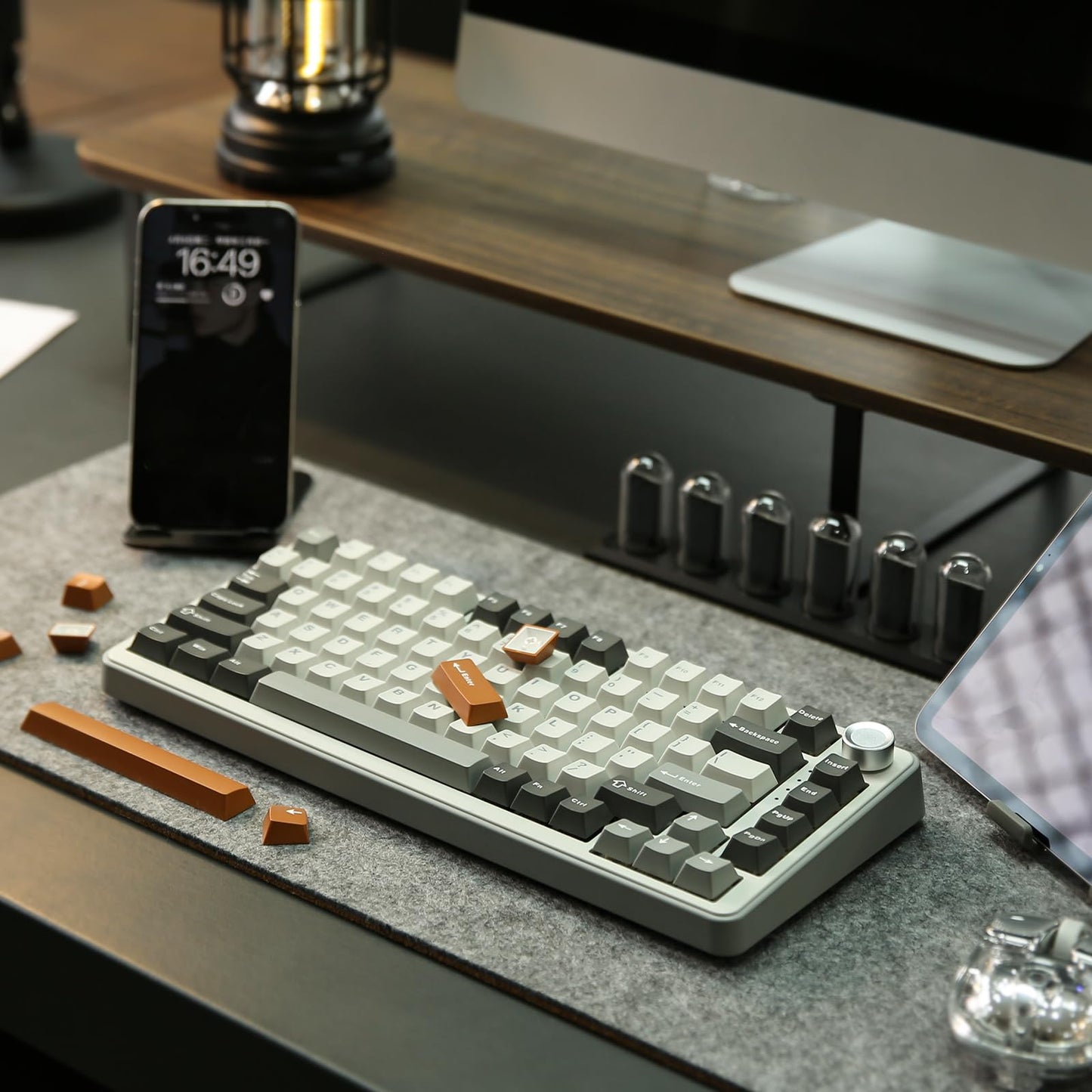 YUNZII B75 PRO Wireless Mechanical Keyboard,75% Layout with Knob,Hot Swap Gasket Custom Structure,Creamy Pre-lubed Switches,RGB Backlit,Bluetooth/Type-C/2.4G for Win/Mac(Milk Switch,Grey)